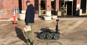 Rocky, the security dog, and the CALIBER® T5 Robot